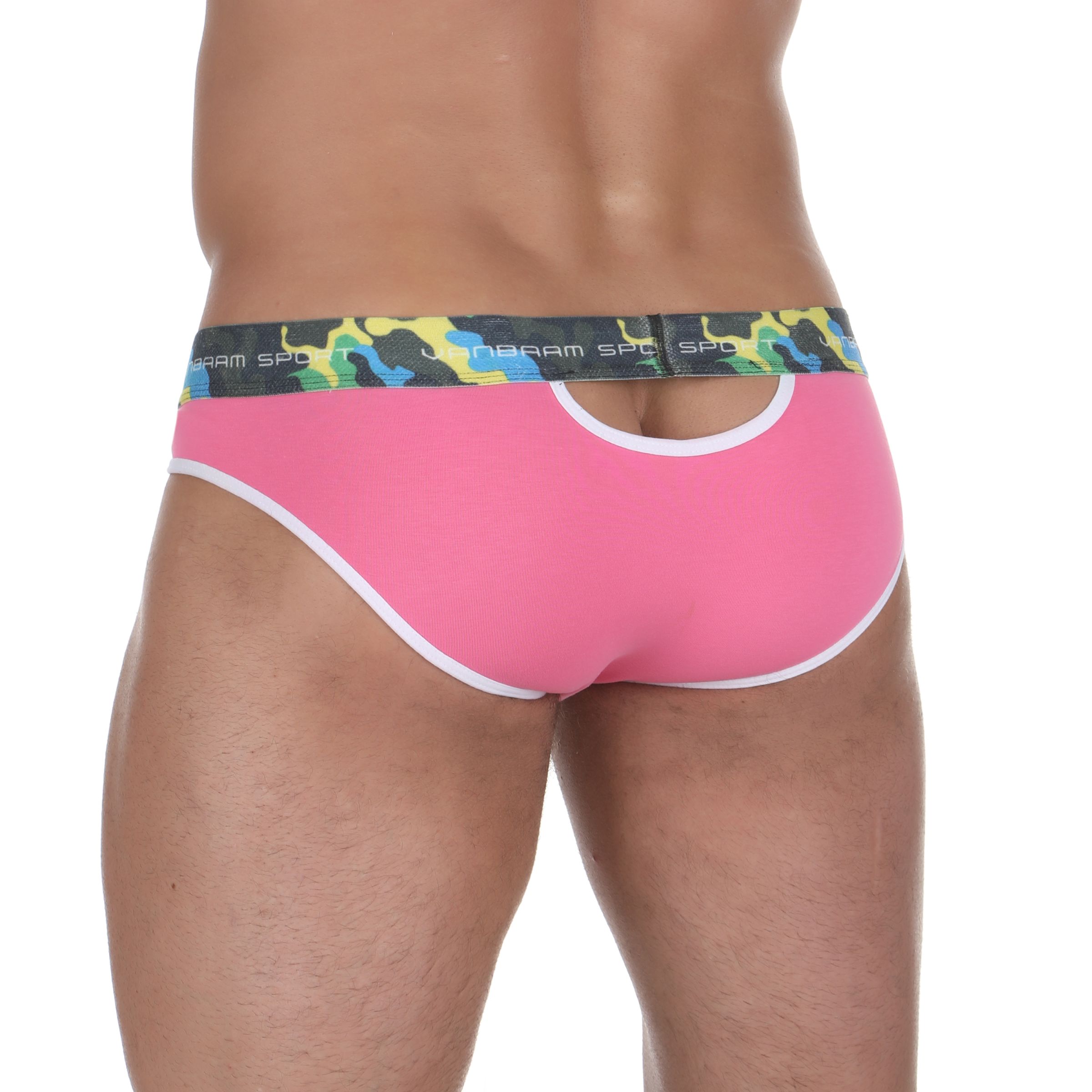 Розовые мужские трусы-слипы с пикантными вырезами под поясом 2