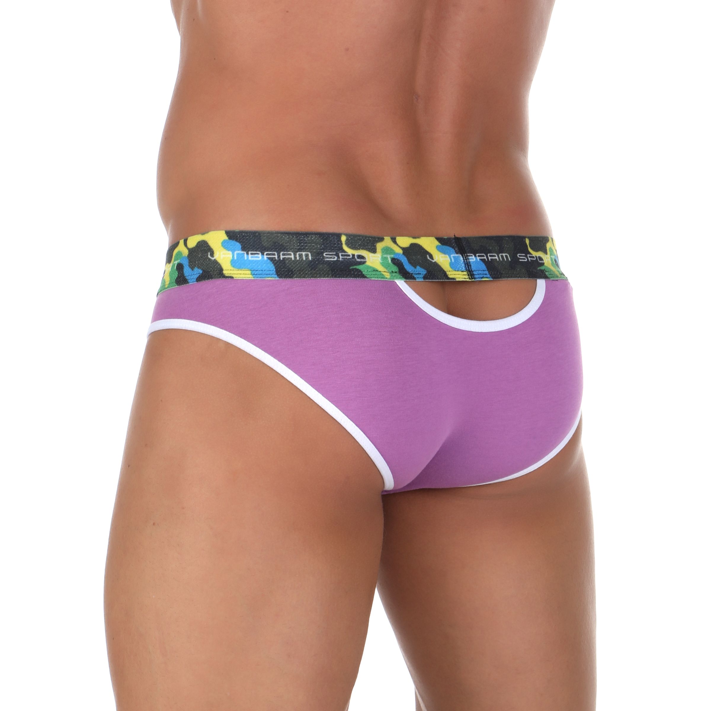 Сиреневые мужские трусы-слипы с пикантными вырезами под поясом 2