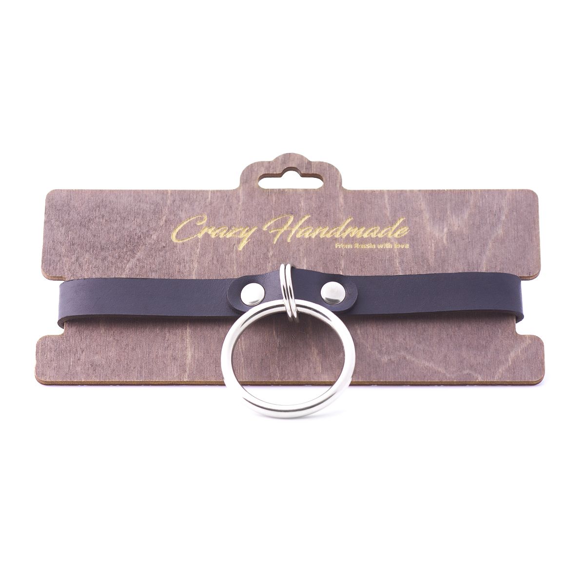 Черный кожаный чокер с большим кольцом 2