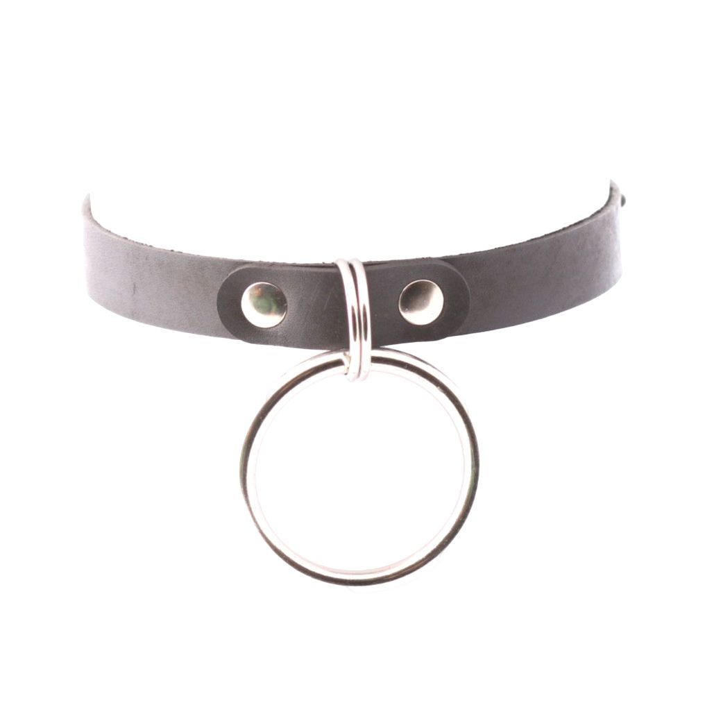 Черный кожаный чокер с большим кольцом 1