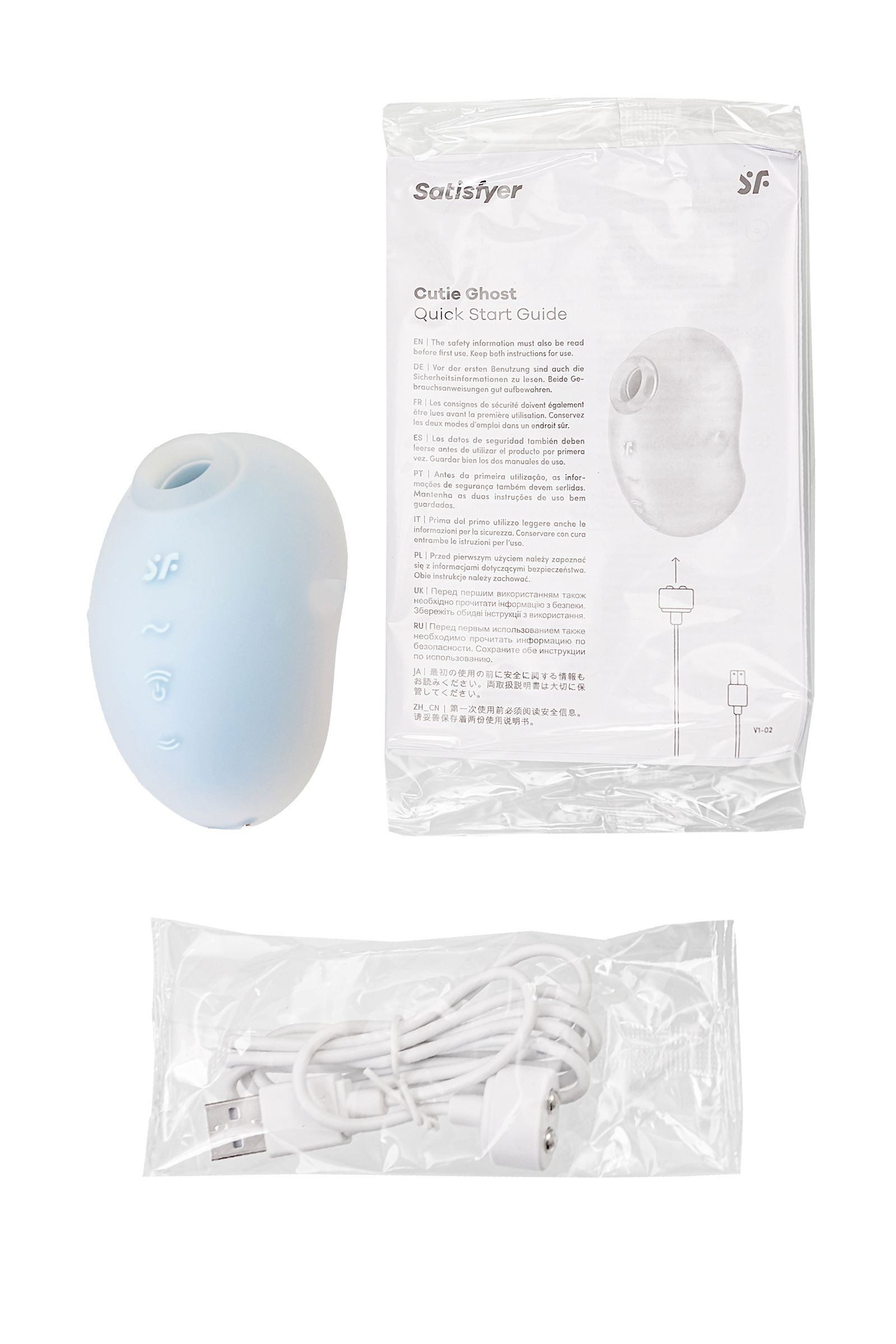 Голубой вакуум-волновой стимулятор клитора с вибрацией Cutie Ghost 6