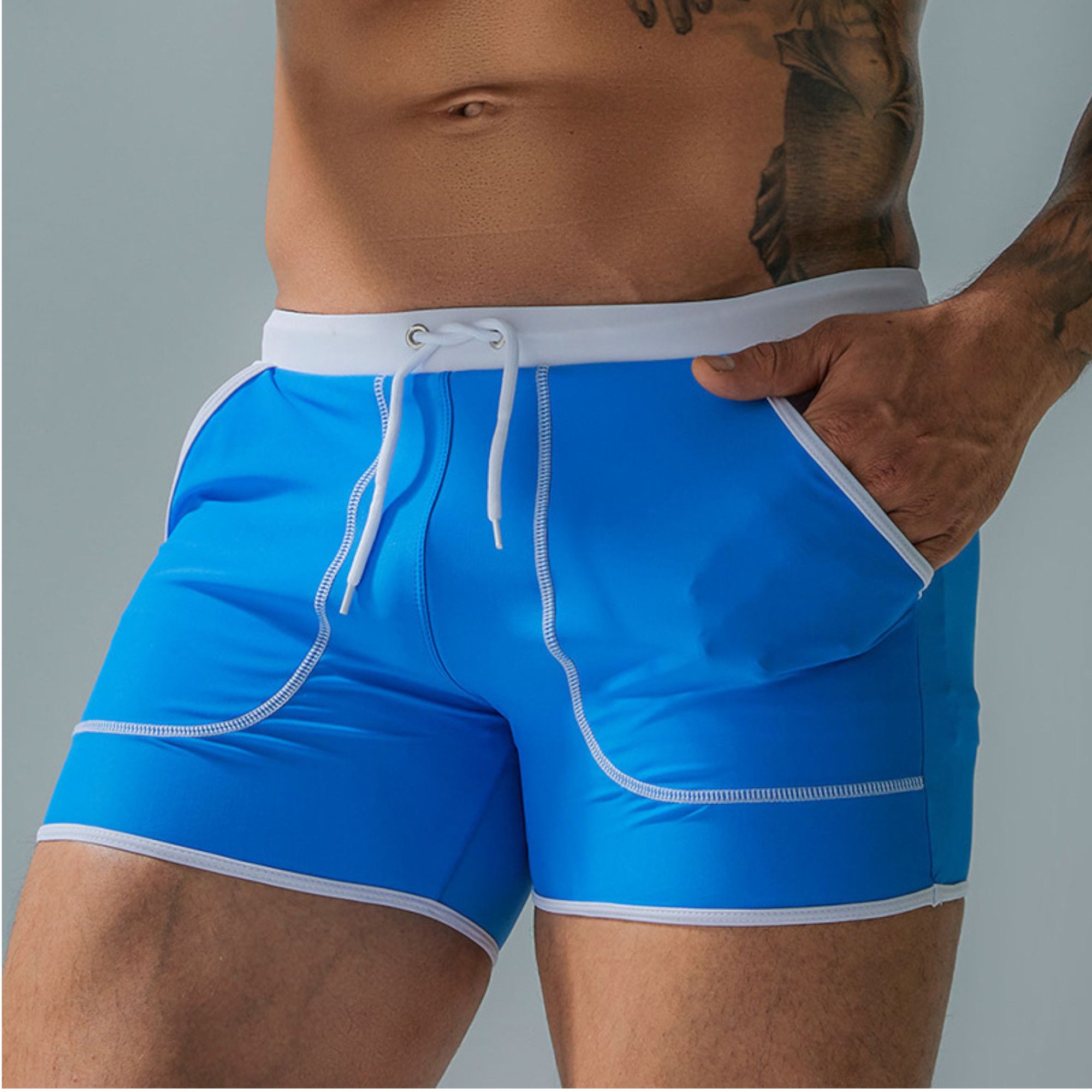 Голубые плавки-боксеры с контрастной отделкой 2