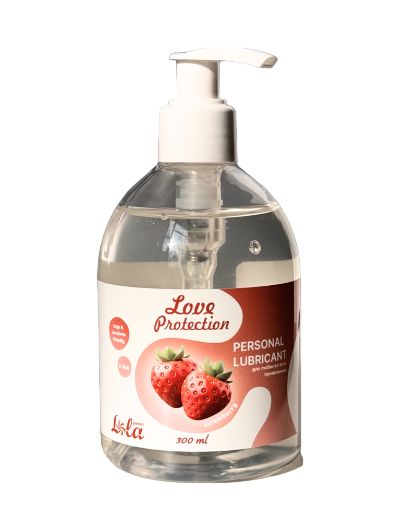 Лубрикант на водной снове Love Protection Strawberry с ароматом клубники - 300 мл. 1