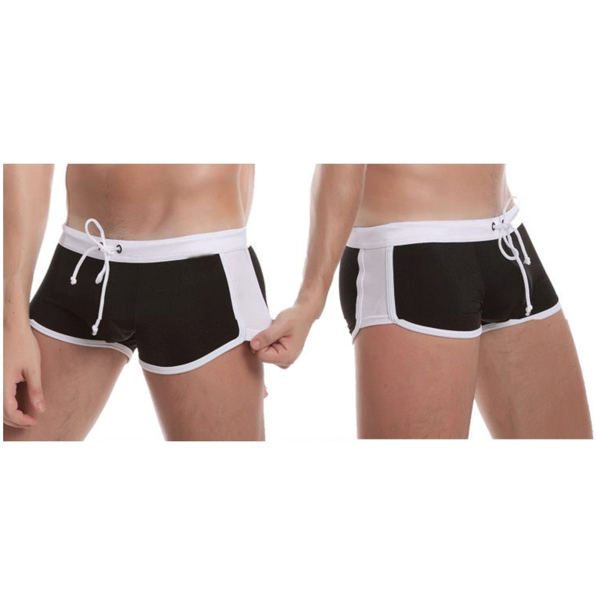 Стильные черные мужские плавки с контрастным белым поясом 2