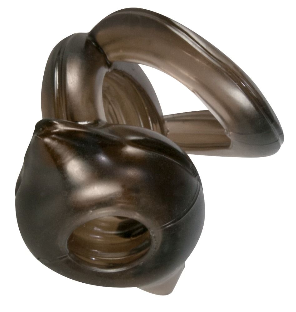 Черное эрекционное кольцо с петлёй для мошонки Bad Kitty 2