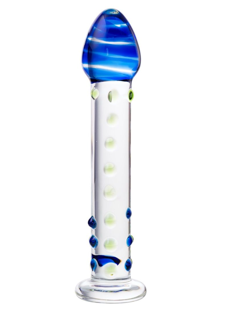 Стеклянный фаллос с цветными бусинами - 18 см. 1