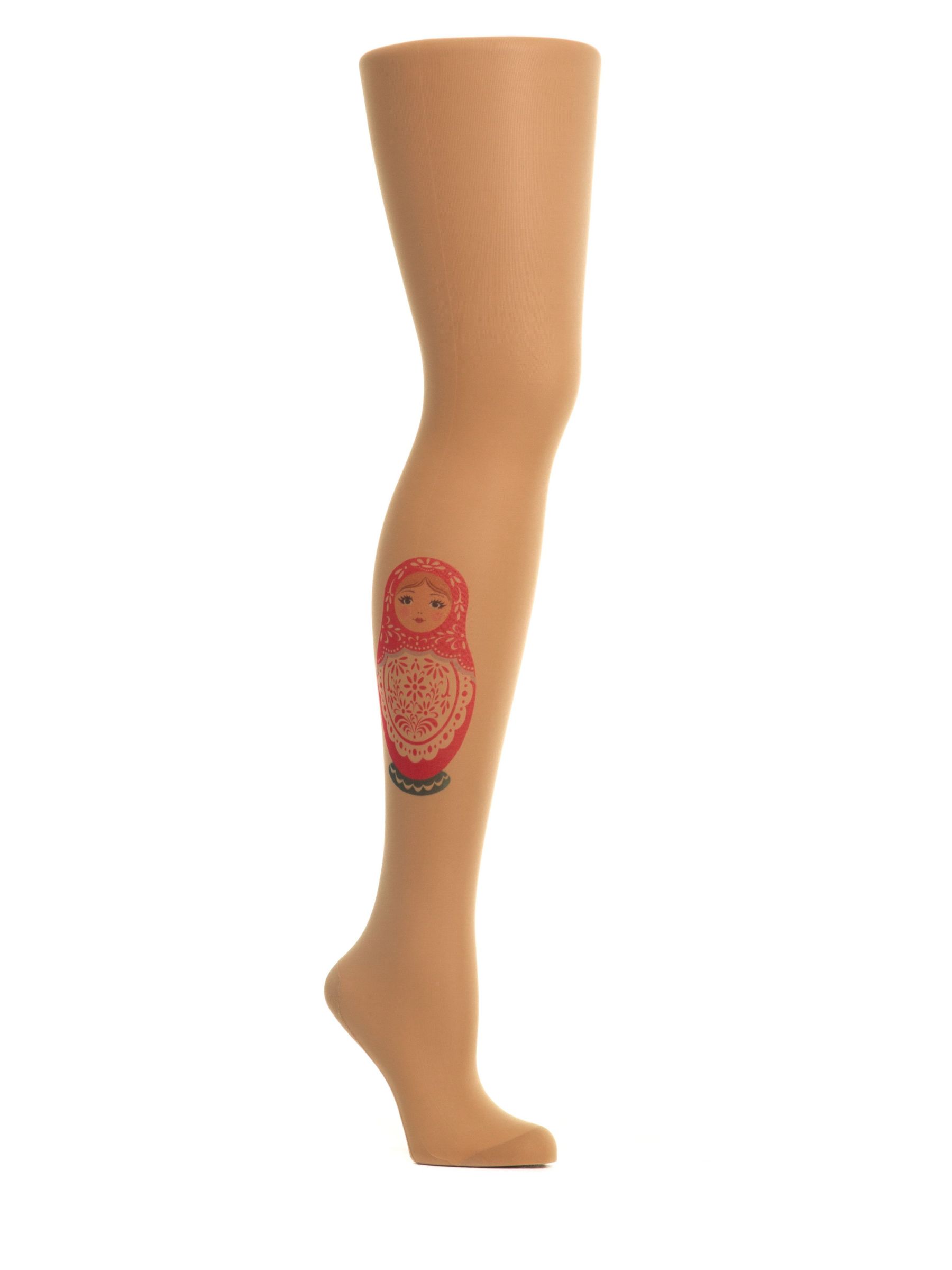 Колготки с принтом в виде матрешки на правой ножке 3