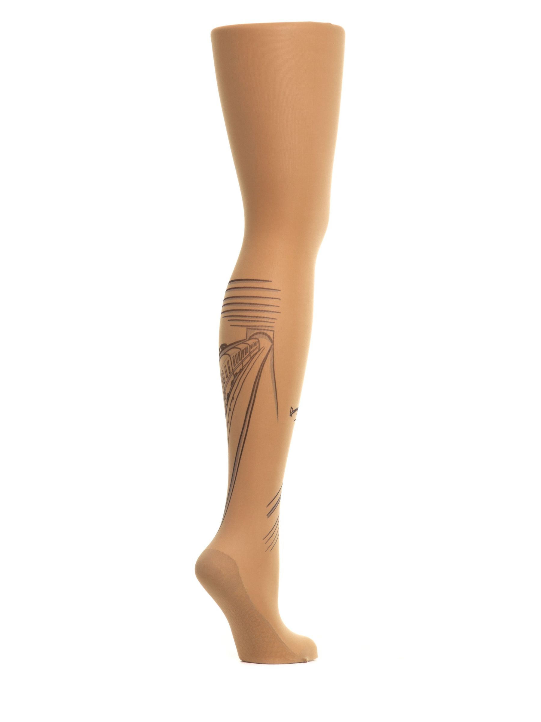 Колготки с принтом в виде метро на левой ножке 5