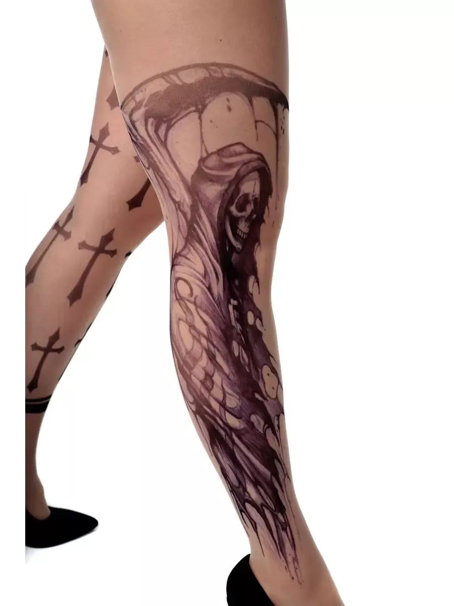 Колготки +size с принтом в виде смерти и крестов 2
