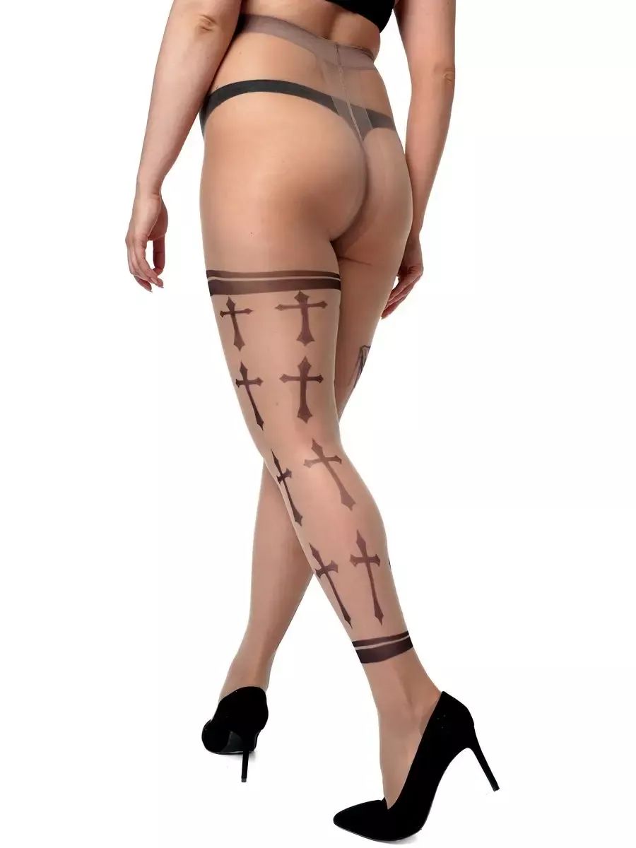 Колготки +size с принтом в виде смерти и крестов 5