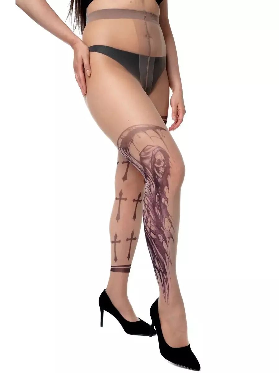 Колготки +size с принтом в виде смерти и крестов 6