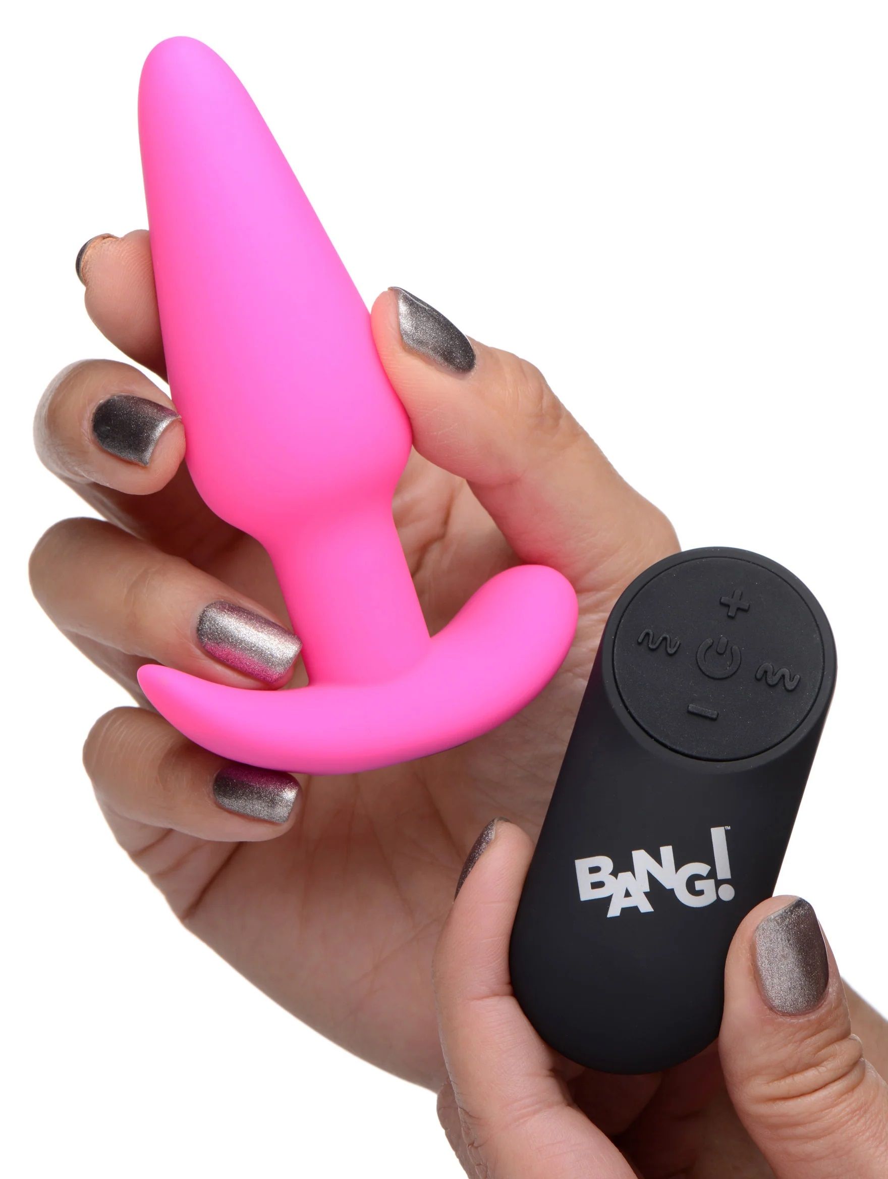 Розовая анальная вибропробка с пультом ДУ 21X Remote Control Vibrating Silicone Butt Plug - 10,4 см. 4