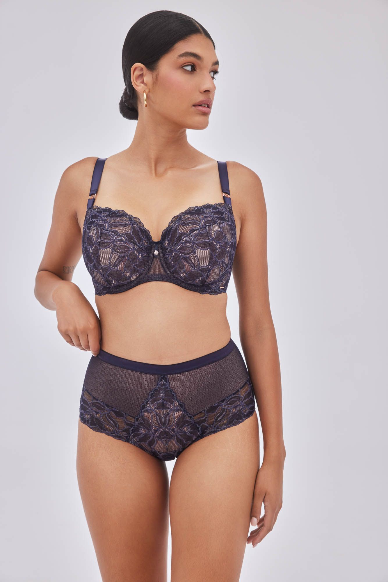 Темно-синий кружевной бюстгальтер Glow с шитыми чашками plus size 2