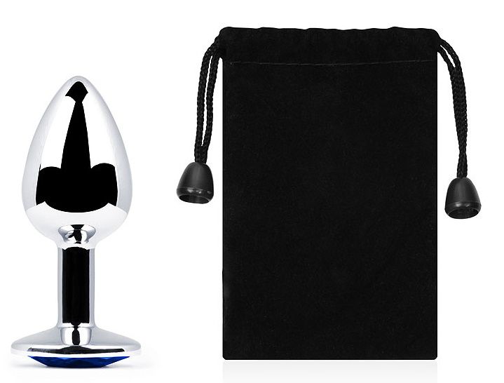 Анальное украшение SILVER PLUG SMALL с синим кристаллом - 7,2 см. 2