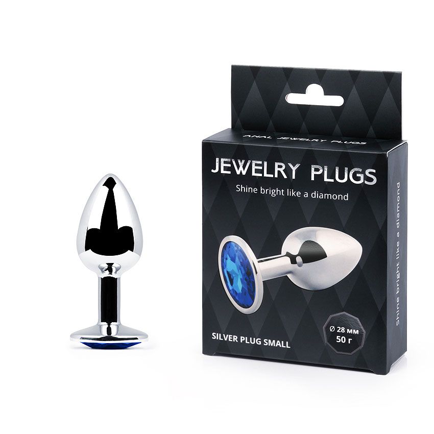 Анальное украшение SILVER PLUG SMALL с синим кристаллом - 7,2 см. 4