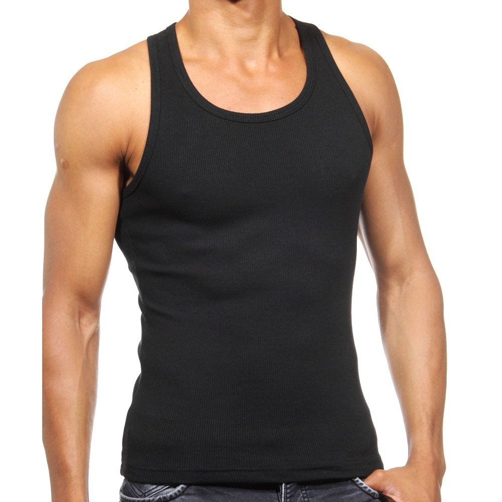 Набор из 2 черных мужских маек из ткани в рубчик 1