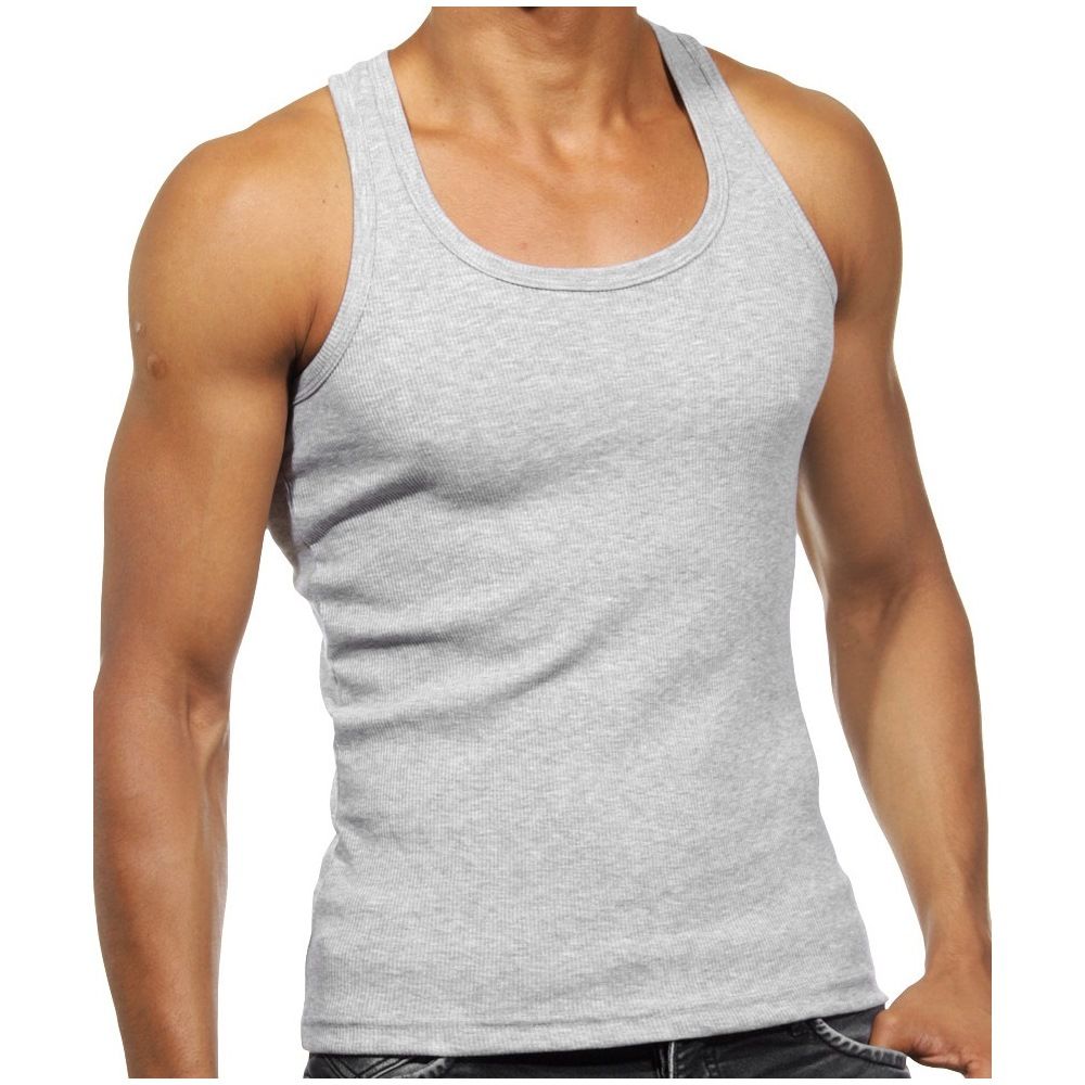 Набор из 2 серых мужских маек из ткани в рубчик 1