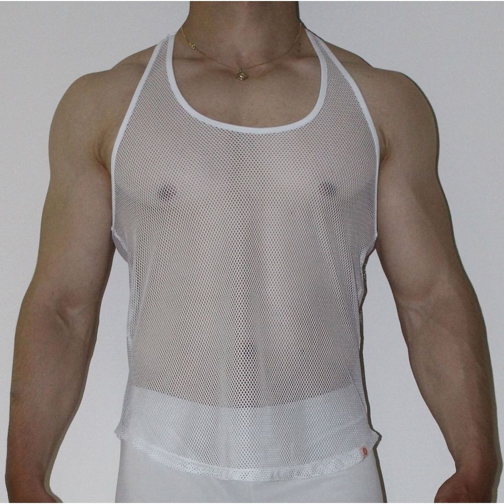 Белая мужская сетчатая майка 1