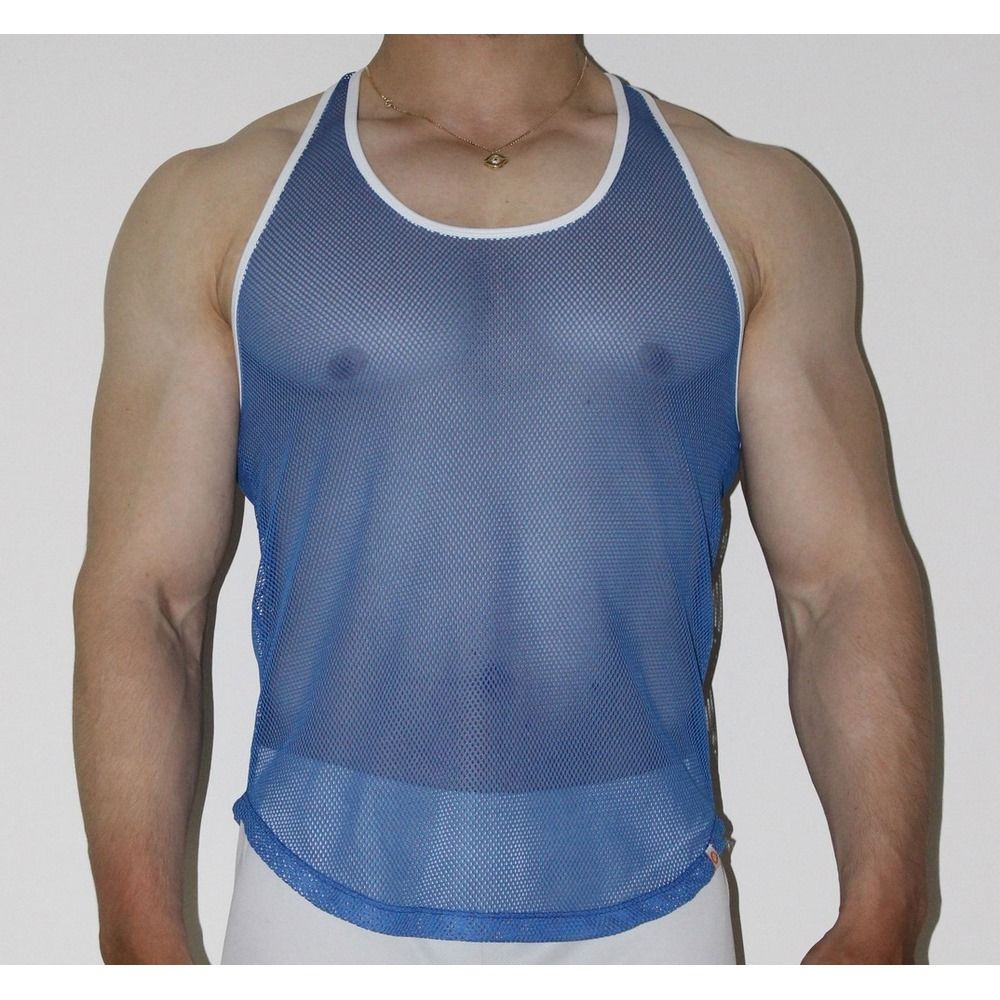 Синяя мужская сетчатая майка 1