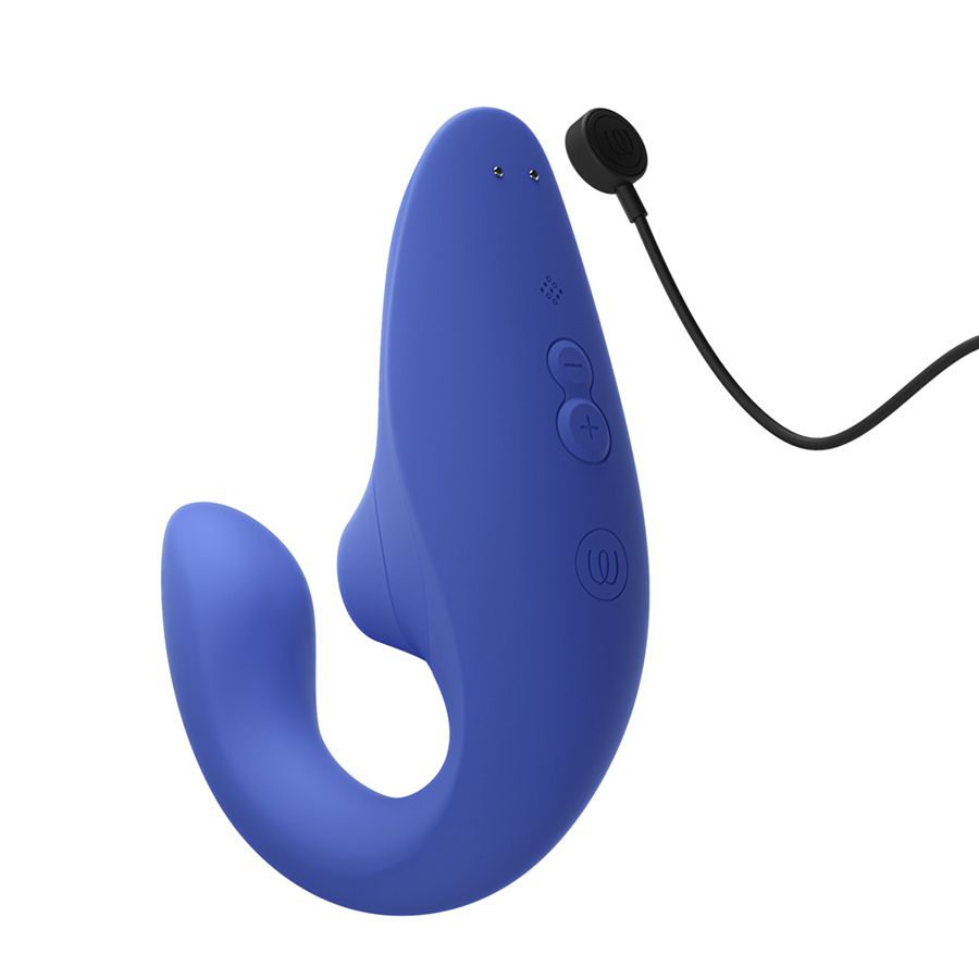 Голубой вибромассажер для двойной стимуляции Womanizer Blend 2
