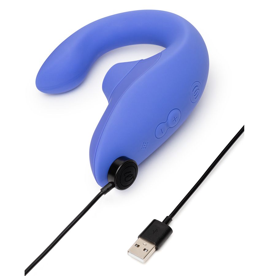 Голубой вибромассажер для двойной стимуляции Womanizer Blend 5