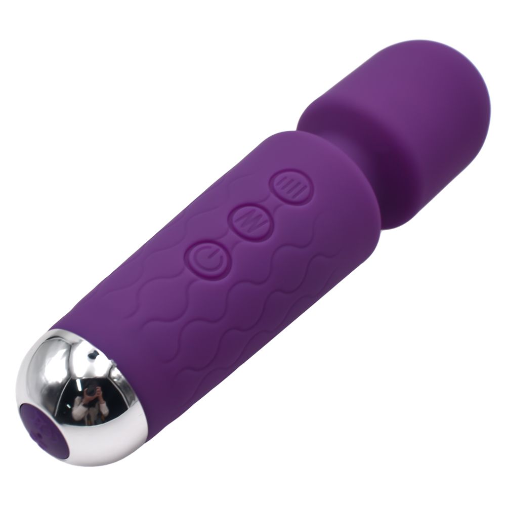 Фиолетовый перезаряжаемый мини-wand вибратор - 16 см. 2