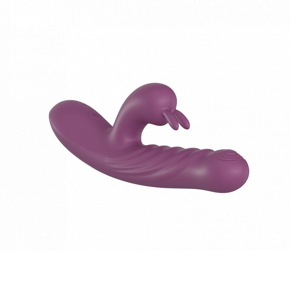 Фиолетовый силиконовый вибратор-кролик с фрикциями - 22 см. 2