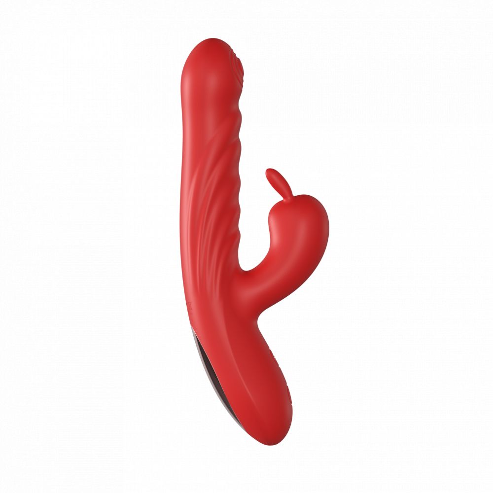 Красный силиконовый вибратор-кролик с фрикциями - 22 см. 2
