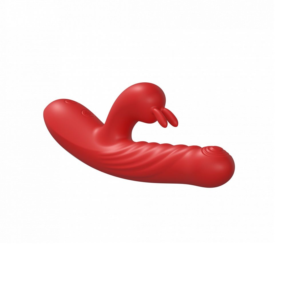 Красный силиконовый вибратор-кролик с фрикциями - 22 см. 4