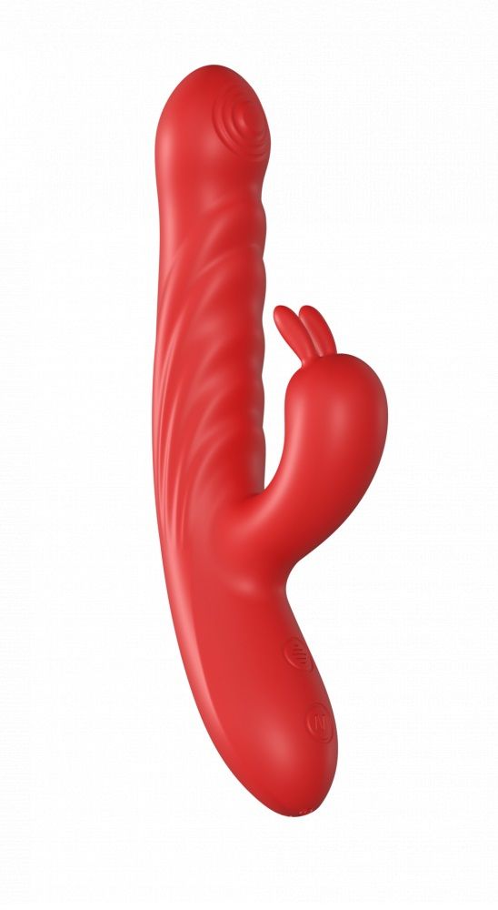 Красный силиконовый вибратор-кролик с фрикциями - 22 см. 1