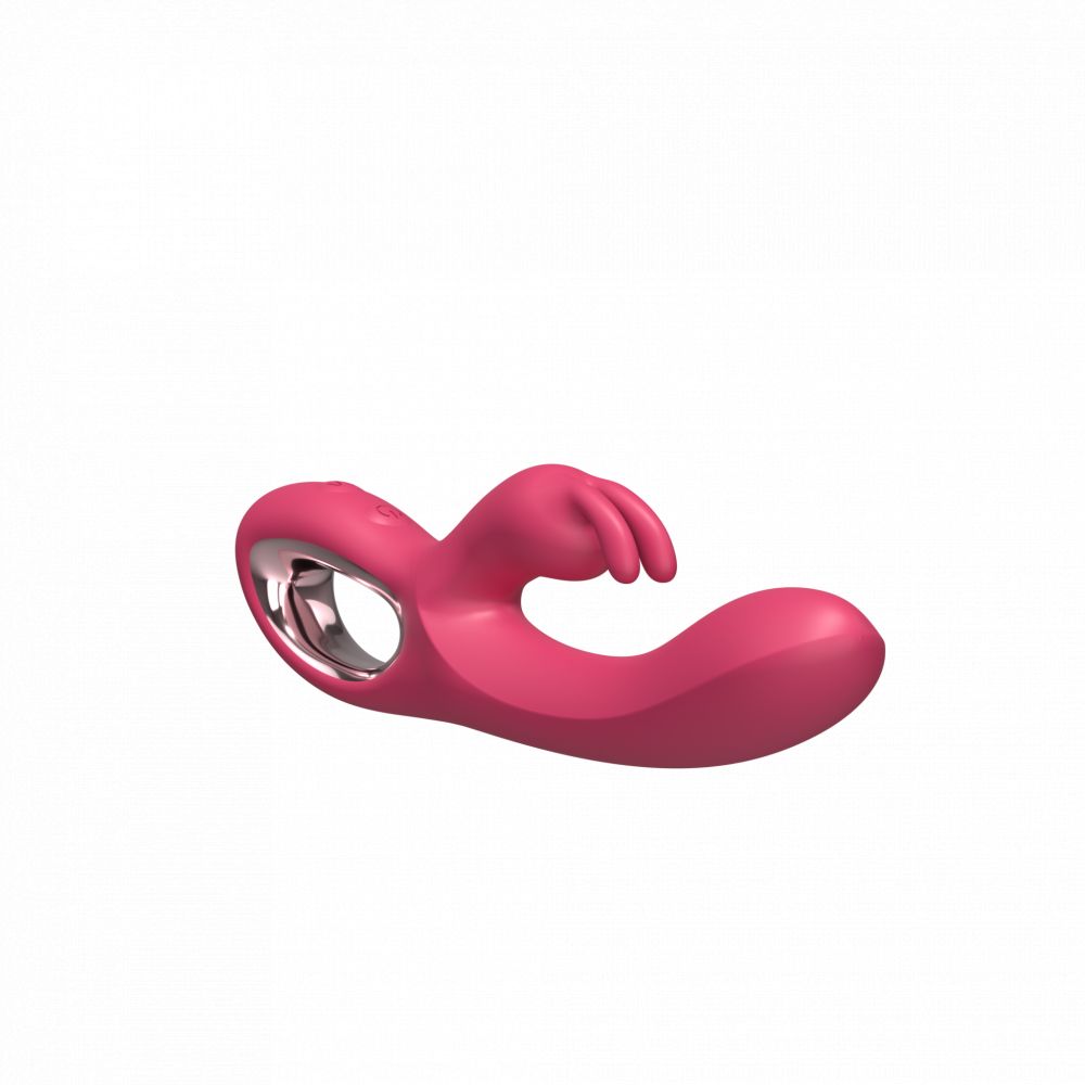 Малиновый силиконовый вибратор-кролик - 22 см. 2