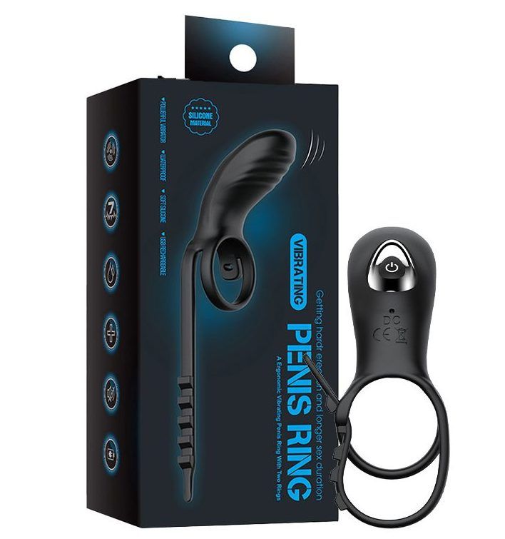 Черное эрекционное кольцо с вибрацией и утяжкой под мошонку 5