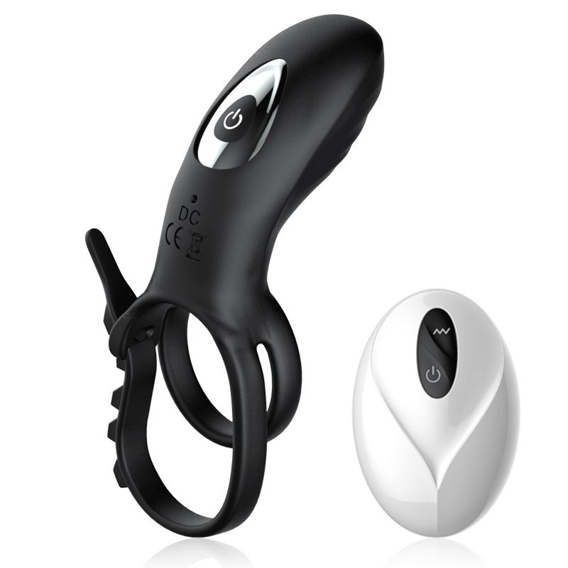 Черное эрекционное кольцо с вибрацией и утяжкой под мошонку 1