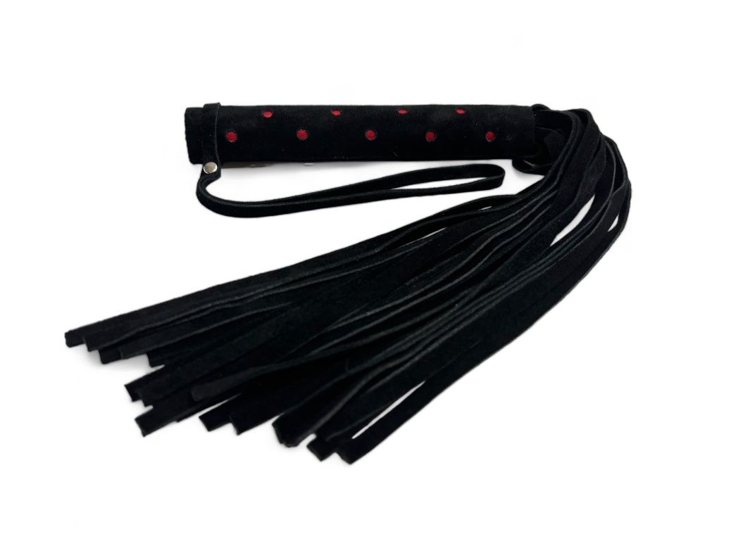 Черная замшевая плеть с красными точками на рукояти Red dot Princess - 43 см. 2