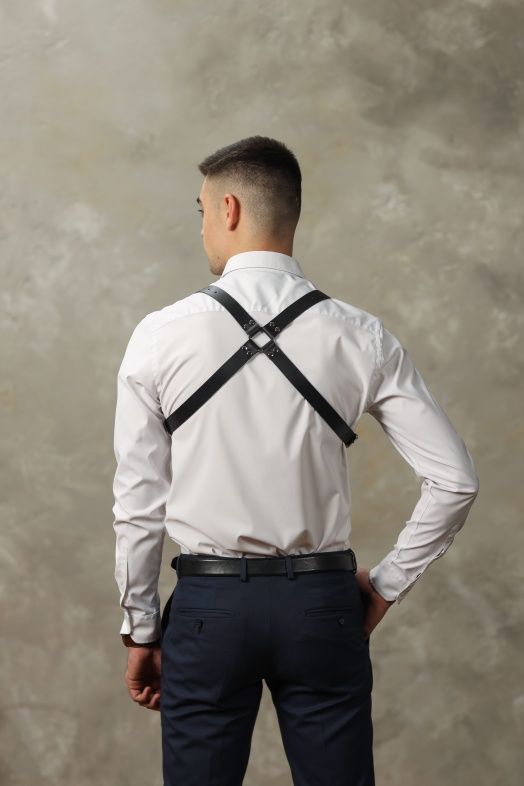 Черная мужская кожаная портупея №4 3