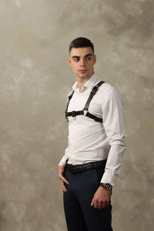 Черная мужская кожаная портупея №4 4