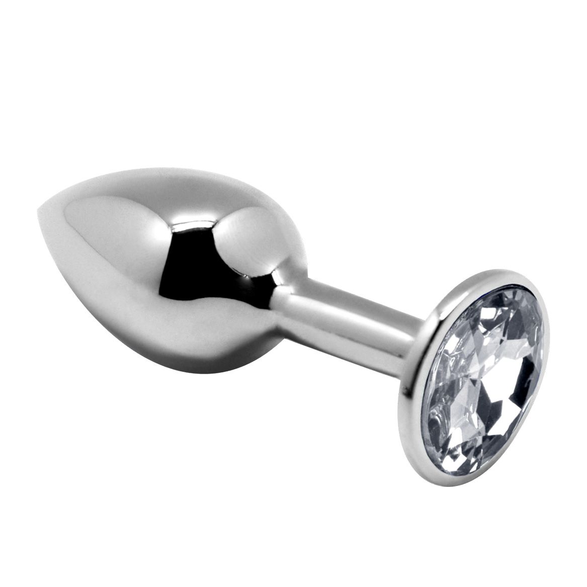 Серебристая анальная втулка с прозрачным кристаллом Mini Metal Butt Plug Size M - 8 см. 1