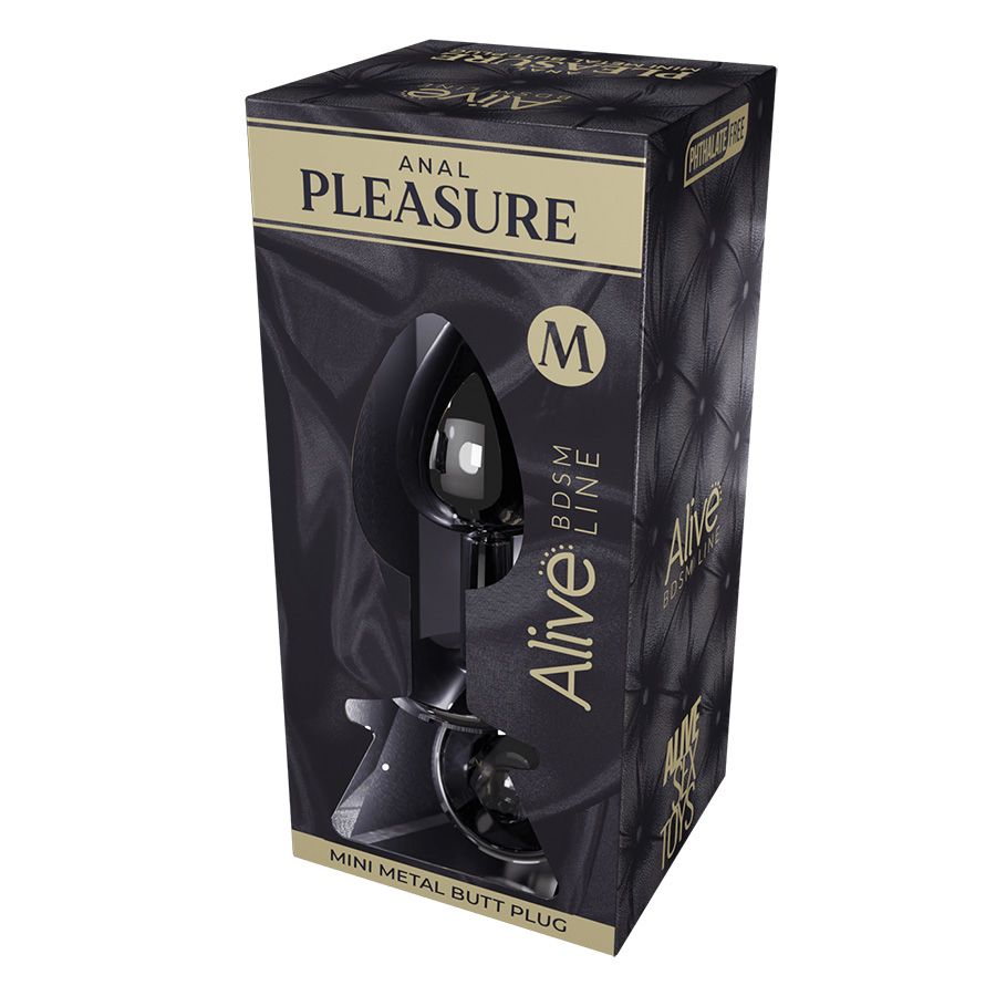 Серебристая анальная втулка с черным кристаллом Mini Metal Butt Plug Size M - 8 см. 2