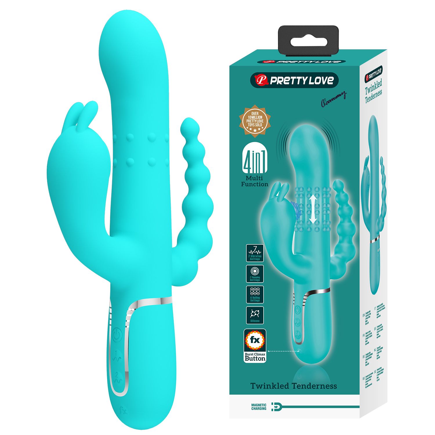 Аквамариновый вибратор для тройной стимуляции Cammy - 22,2 см. 3