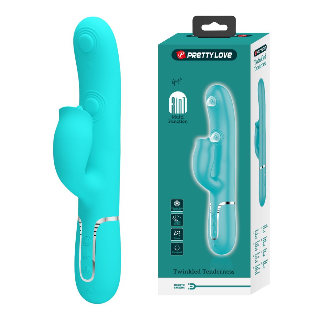 Аквамариновый вибратор-кролик с пульсацией Gigi - 22,8 см. 10