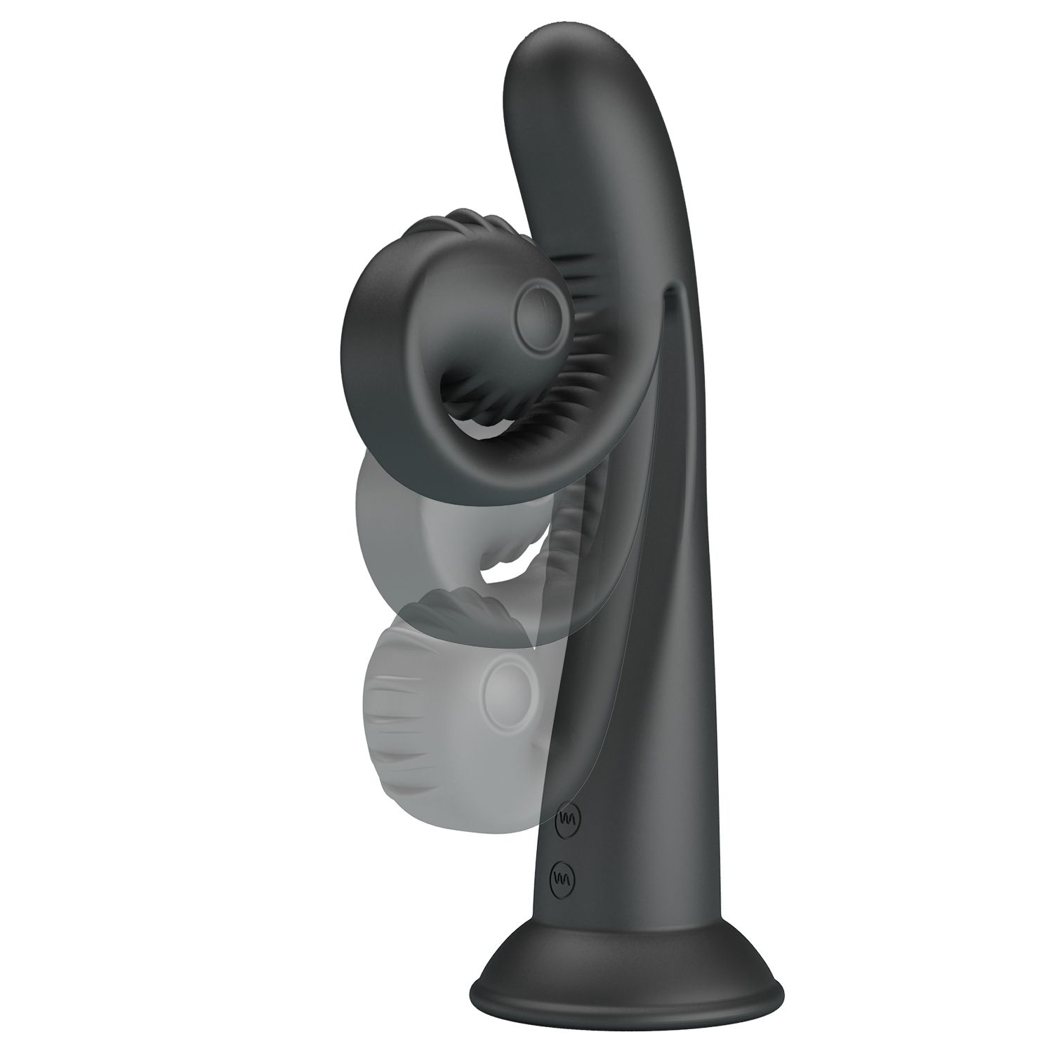 Черный вибратор на присоске с закрученным клиторальным отростком - 20 см. 6