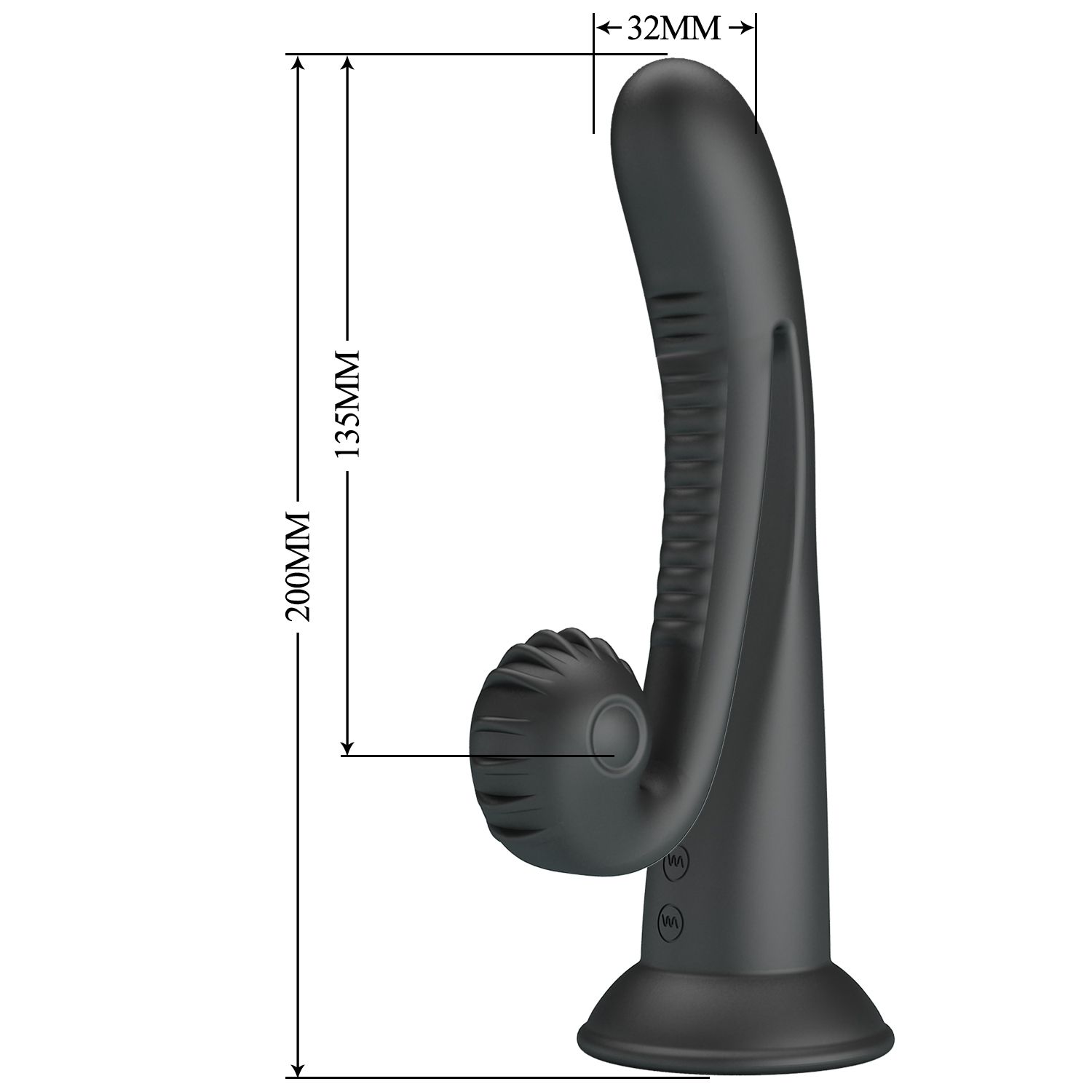 Черный вибратор на присоске с закрученным клиторальным отростком - 20 см. 8