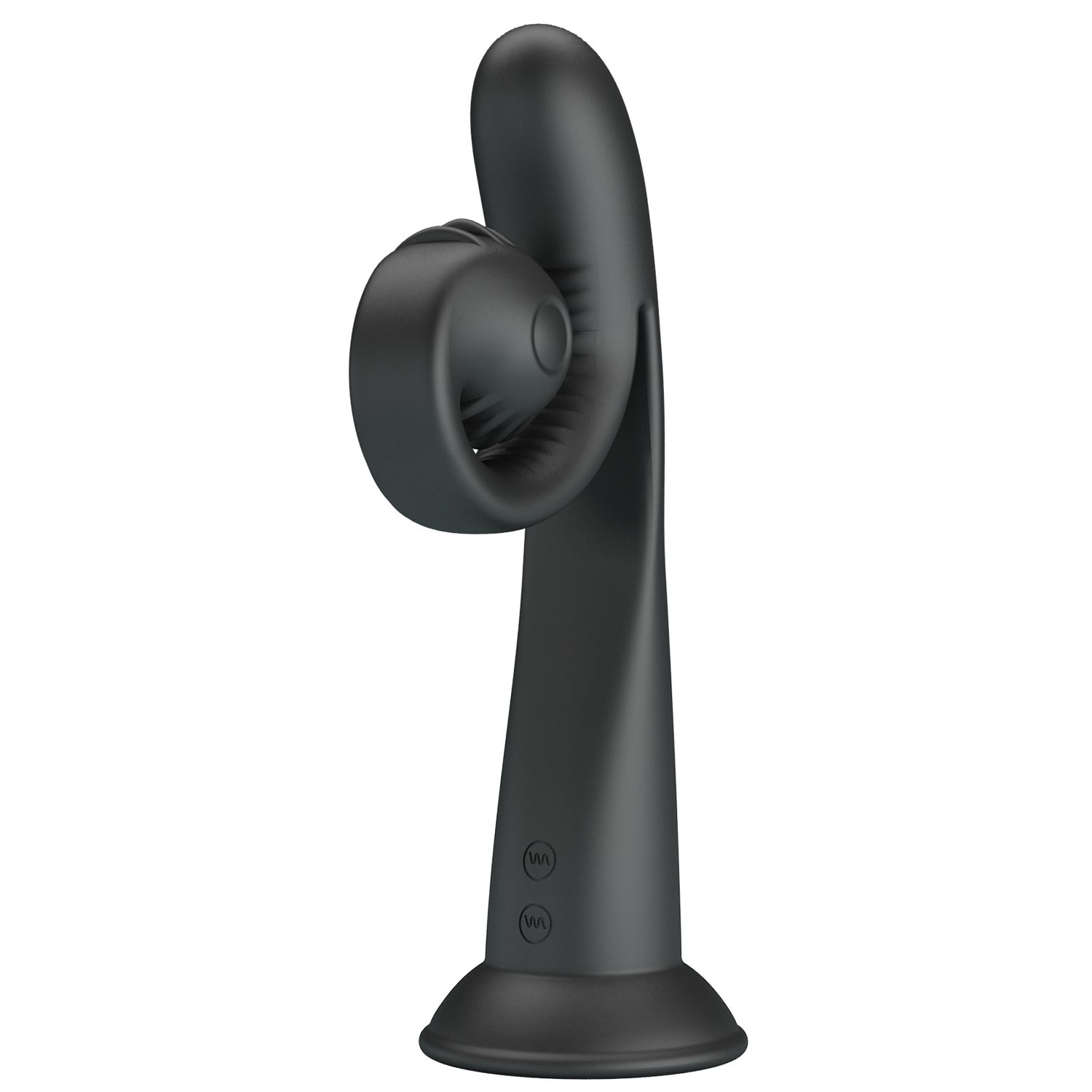 Черный вибратор на присоске с закрученным клиторальным отростком - 20 см. 1