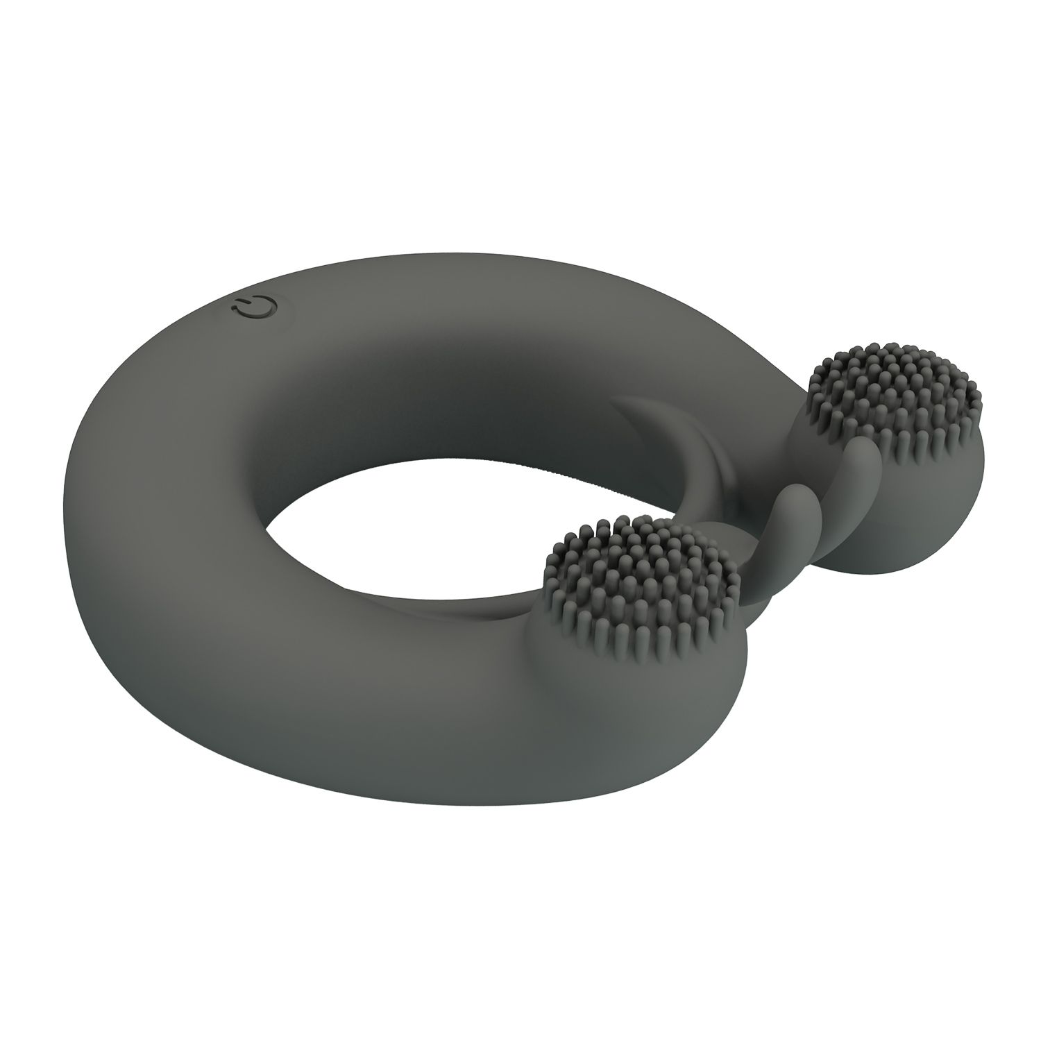 Серое эрекционное кольцо Dahlia с 2 стимулирующими щеточками 8