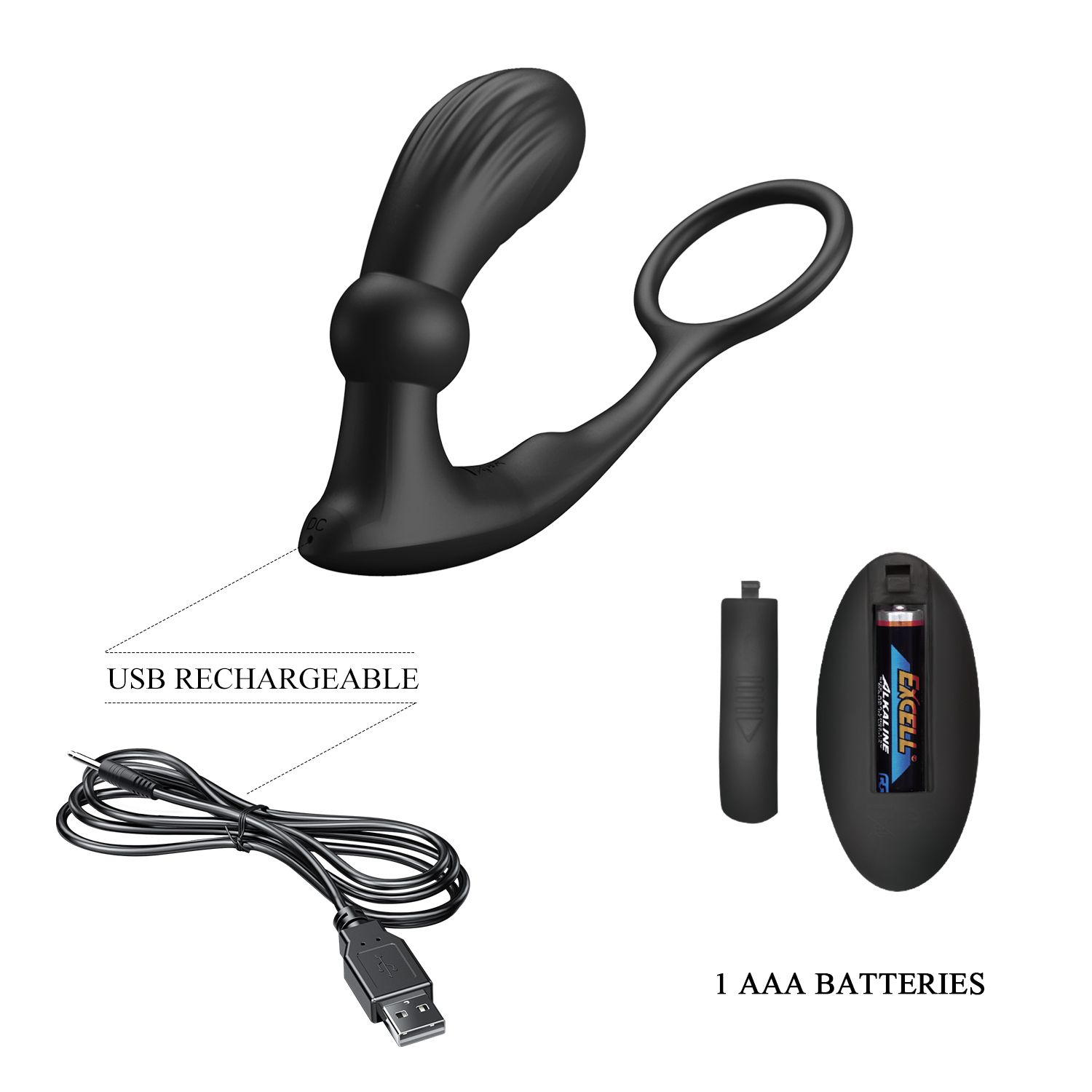 Черный вибростимулятор простаты Warren с эрекционным кольцом 6