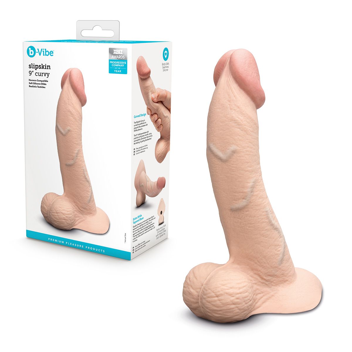 Телесный анальный фаллоимитатор Slipskin 9’’ Curved - 22 см. 2