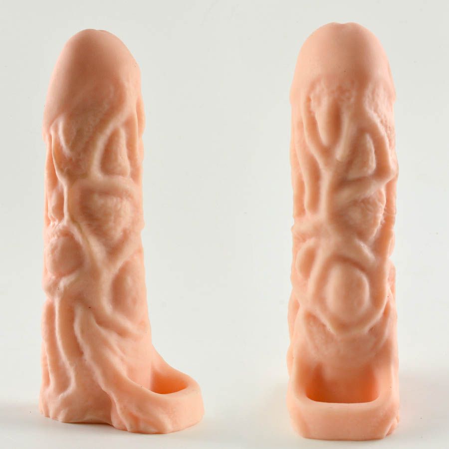 Телесная насадка-удлинитель Okoto с богатым рельефом поверхности - 16 см. 1