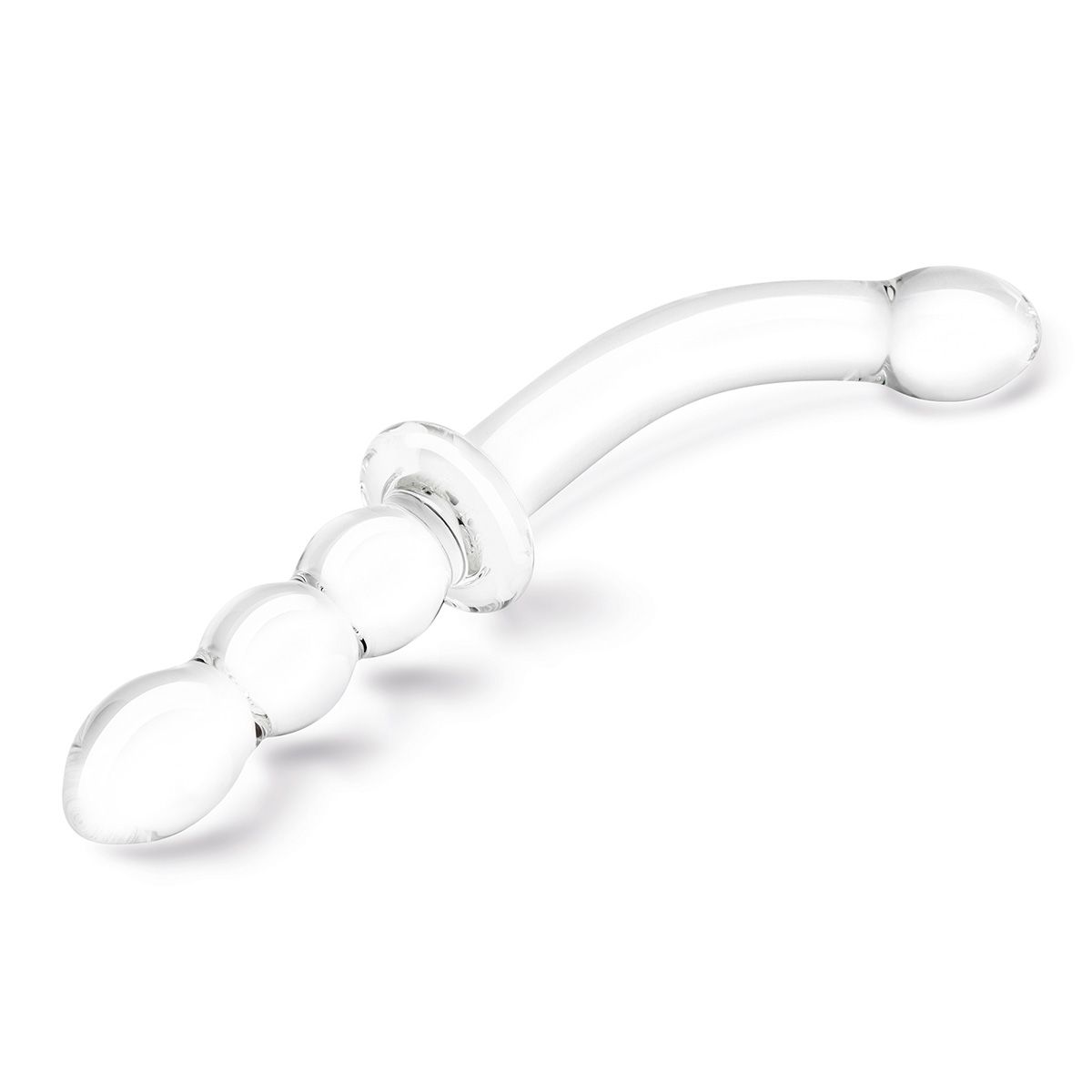 Изогнутый стеклянный фаллоимитатор 12’’ Girthy Ribbed G-Spot Glass Dildo With Handle Grip Double Ended - 30 см. 3