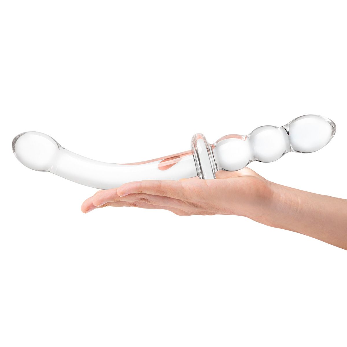 Изогнутый стеклянный фаллоимитатор 12’’ Girthy Ribbed G-Spot Glass Dildo With Handle Grip Double Ended - 30 см. 5
