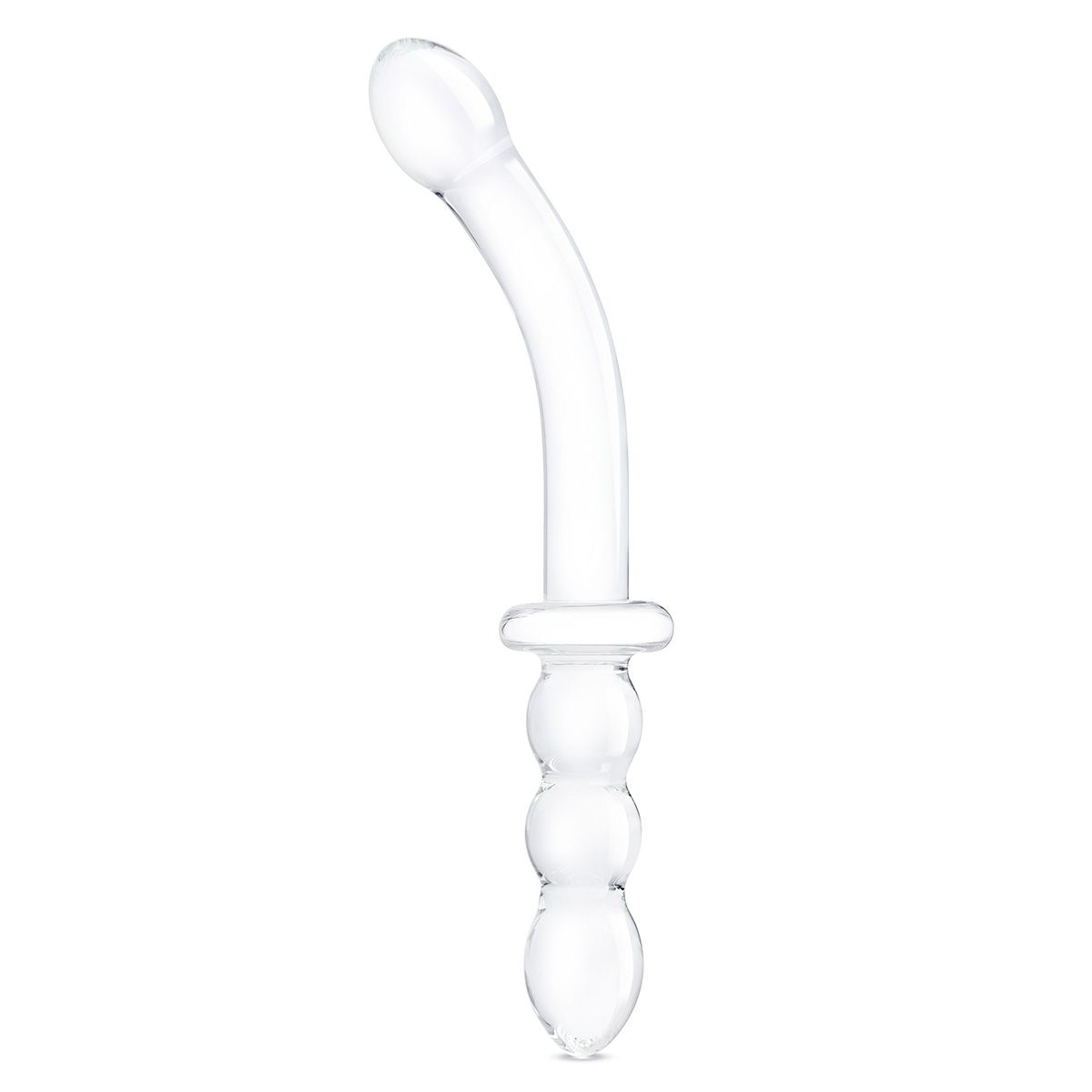 Изогнутый стеклянный фаллоимитатор 12’’ Girthy Ribbed G-Spot Glass Dildo With Handle Grip Double Ended - 30 см. 1